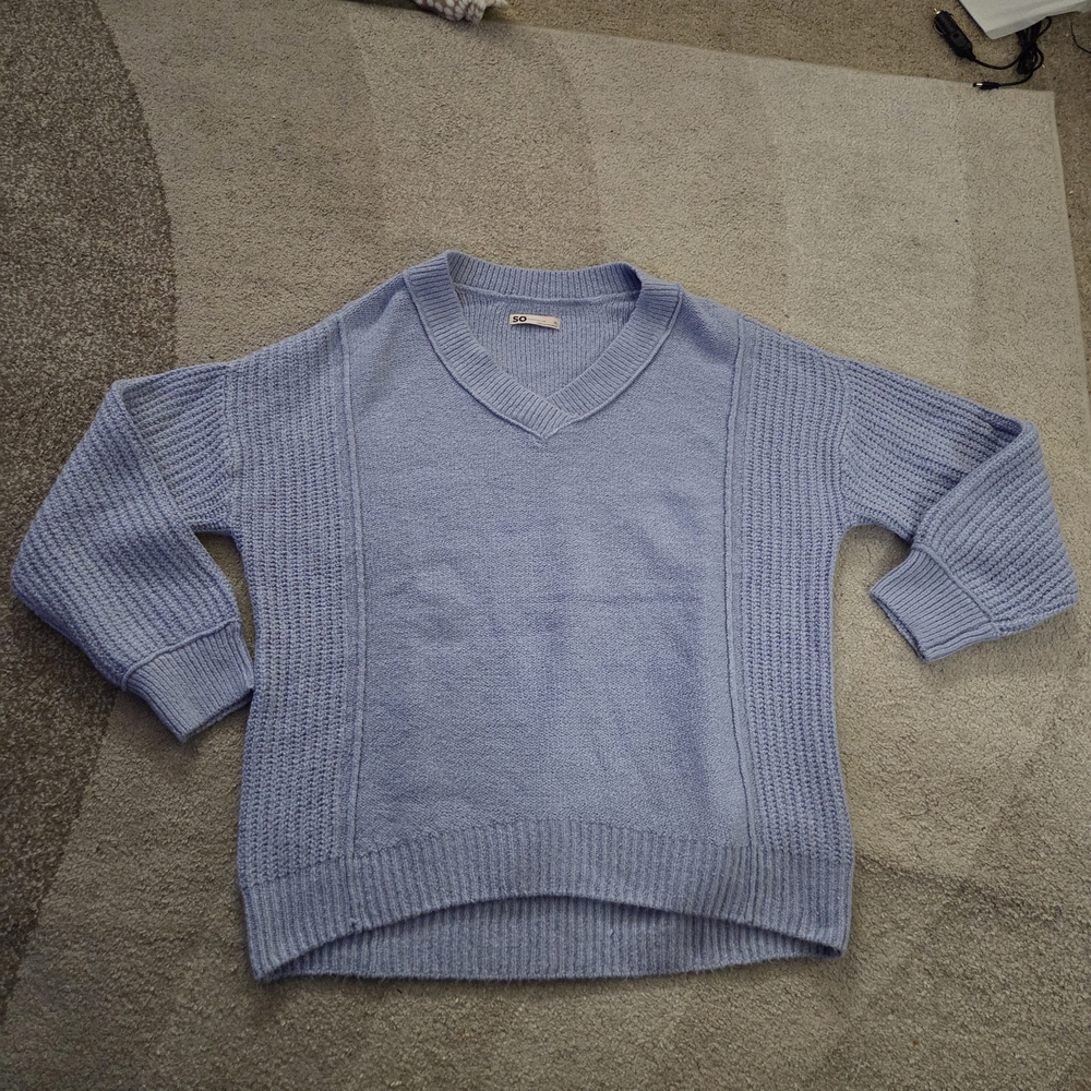 SO Women's Soft Blue V-Neck Sweater